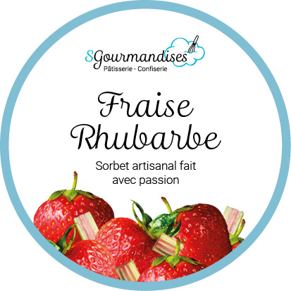 étiquette de sorbet Sgourmandises à la fraise et rhubarbe